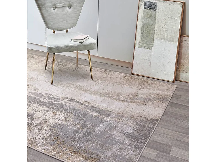 Abstract tapijt - 160x230cm - goud, grijs, beige - Aurora Cliff