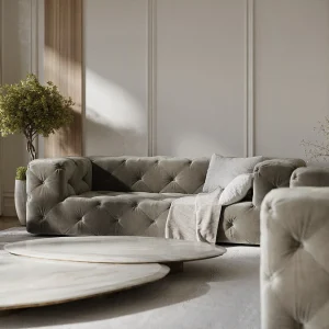 Bank van fluwelen stof Cosimo – 3 plaatsen – taupe