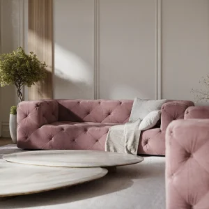 Bank van fluwelen stof Cosimo – 3 plaatsen – roze