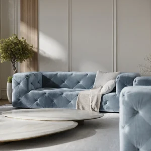 Bank van fluwelen stof Cosimo – 3 plaatsen – blauw