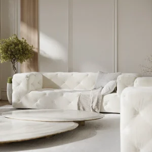 Bank van fluwelen stof Cosimo – 3 plaatsen – creme