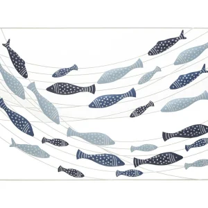 3D decoratief metalen paneel met blauwe vis, 96,5×1,5×61 cm 3D decoratief metalen paneel met blauwe vis, 96,5×1,5×61 cm