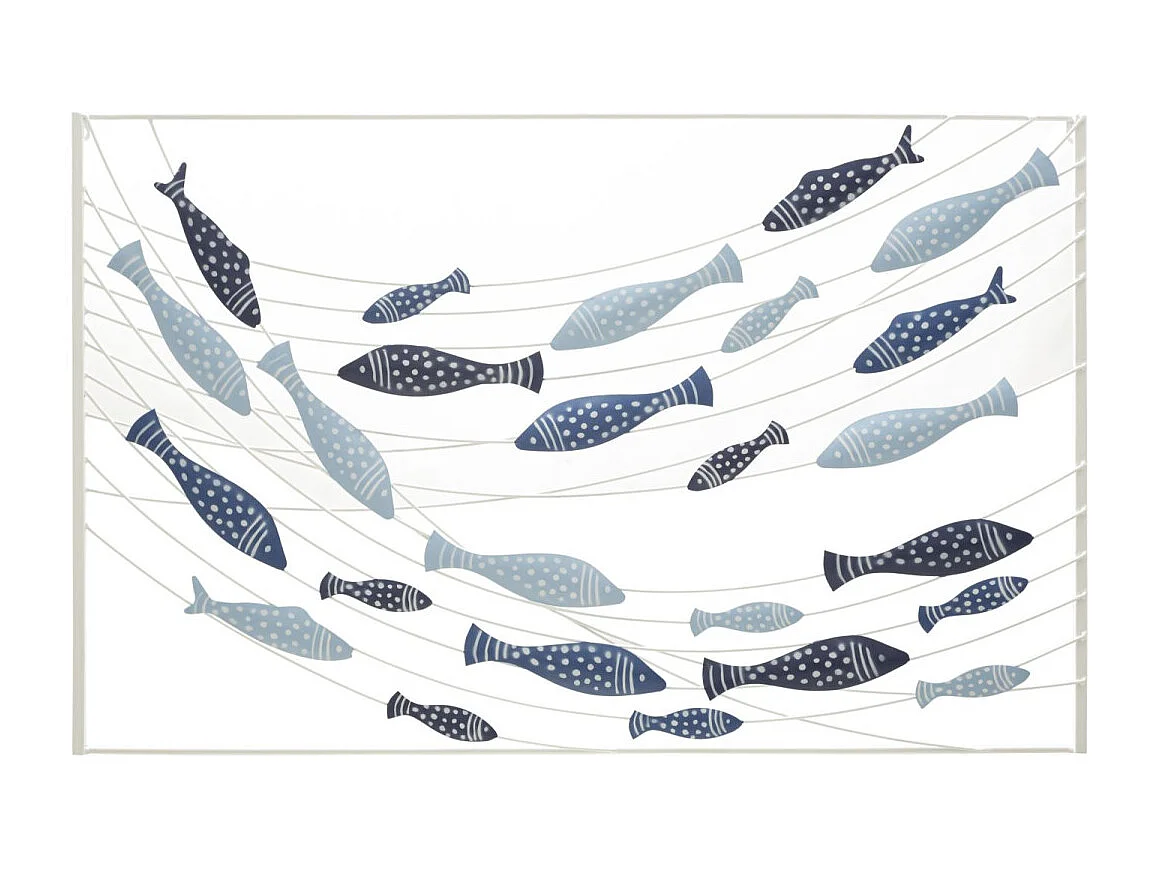 3D decoratief metalen paneel met blauwe vis, 96,5×1,5×61 cm