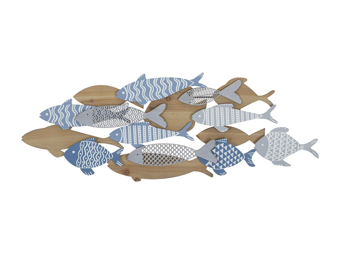 3D decoratief metalen paneel met blauwe vis, 91x3x33,5 cm