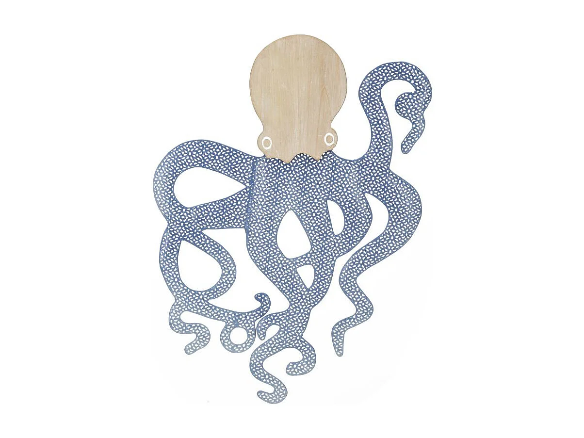 3D decoratief paneel in blauwe metalen octopus 41×1,5×57 cm