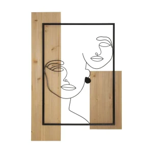 3D decoratief paneel in zwart metaal, bruin hout, gezichten, 63x2x90 cm 3D decoratief paneel in zwart metaal, bruin hout, gezichten, 63x2x90 cm