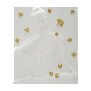 3D decoratief paneel in witte hars Boeddha cm 46×5.7×55.5