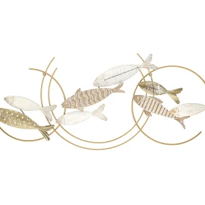 3D decoratief paneel met veelkleurige metalen vissen, 142,9 x 5 x 61,6 cm 3D decoratief paneel met veelkleurige metalen vissen, 142,9 x 5 x 61,6 cm