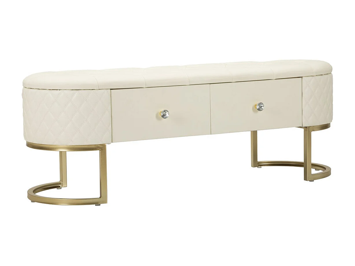 Bank van metaal en crèmekleurig imitatieleer met lades, 120x40x43 cm