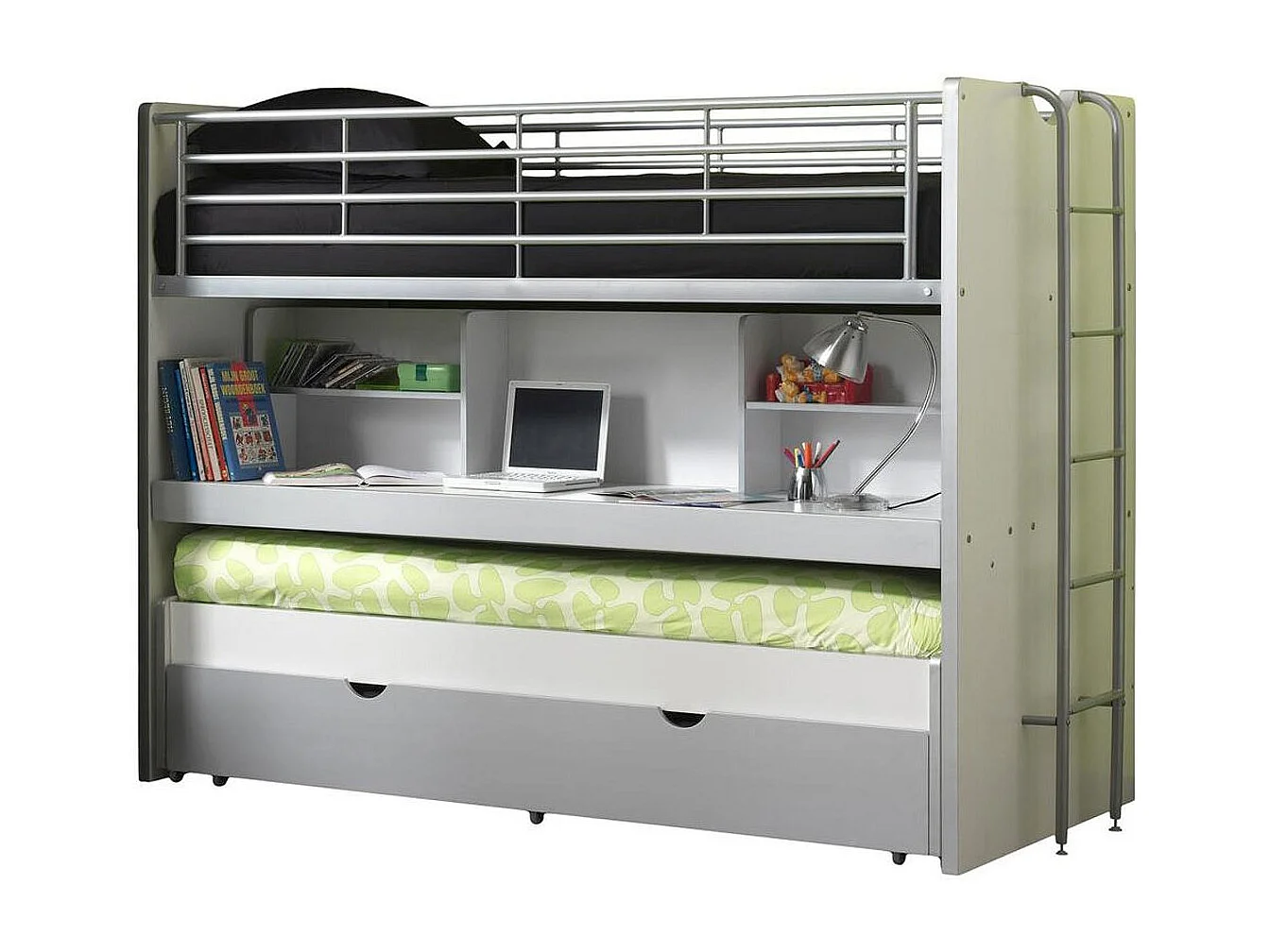 3-zits stapelbed 90x200 cm wit en grijs hout Bonny
