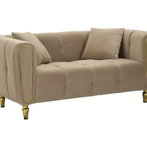 2-zitsbank in metaal en duifgrijs fluweel met kussens 155x81x72 cm 2-zitsbank in metaal en duifgrijs fluweel met kussens 155x81x72 cm