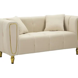 2-zitsbank in metaal en crèmekleurig fluweel met kussens 155x81x71 cm 2-zitsbank in metaal en crèmekleurig fluweel met kussens 155x81x71 cm