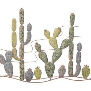 3D decoratief paneel van veelkleurig metaal met cactus, 90×2,5×64 cm 3D decoratief paneel van veelkleurig metaal met cactus, 90×2,5×64 cm