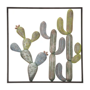 3D decoratief paneel in veelkleurig metaal met cactus 50×1,3×50 cm 3D decoratief paneel in veelkleurig metaal met cactus 50×1,3×50 cm