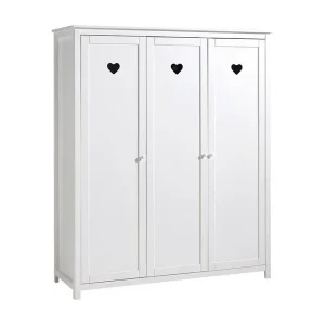 3-deurs wit gelakte houten kledingkast Hart