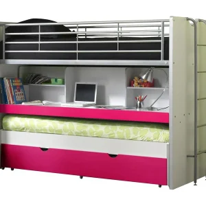3-zits stapelbed 90×200 cm wit en fuchsia hout Bonny 3-zits stapelbed 90×200 cm wit en fuchsia hout Bonny
