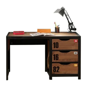 Alex bureau van massief grenen donker en zwart met 3 lades Alex bureau van massief grenen donker en zwart met 3 lades