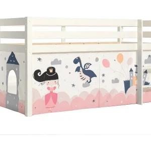 90×200 cm mezzaninebed met witte massief grenen kasteeltent Pino