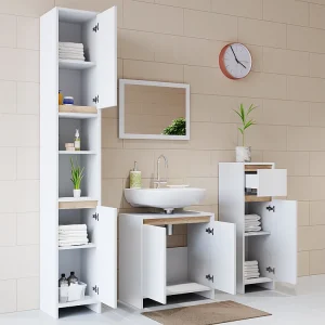 Badkamerkast wit/sonoma 30x30x190 emma