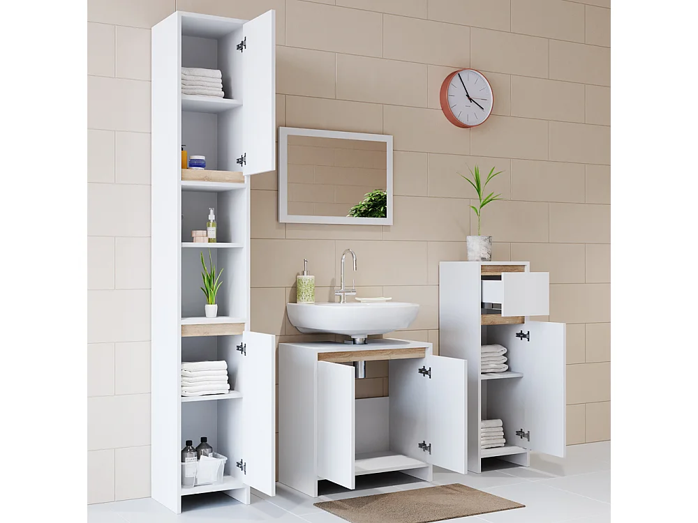 Badkamerkast wit/sonoma 30x30x190 emma