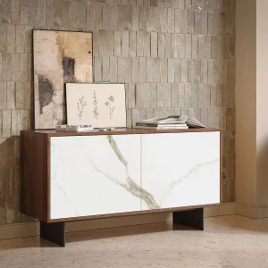 Aurea dressoir met 2 deuren – Canaletto walnoot constructie, antracietgrijs, glazen deur met calcatta bedrukt Aurea dressoir met 2 deuren – Canaletto walnoot constructie, antracietgrijs, glazen deur met calcatta bedrukt