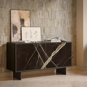 Aurea dressoir met 2 deuren – donker eikenhout gebouw, antracietgrijs, calcatta zwarte glazen deur bedrukt Aurea dressoir met 2 deuren – donker eikenhout gebouw, antracietgrijs, calcatta zwarte glazen deur bedrukt