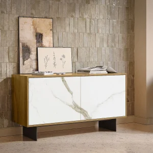 Aurea dressoir met 2 deuren – natuurlijke eikenhouten constructie, antracietgrijs, glazen deur met calcatta bedrukt Aurea dressoir met 2 deuren – natuurlijke eikenhouten constructie, antracietgrijs, glazen deur met calcatta bedrukt