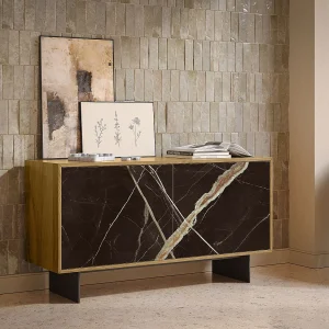 Aurea dressoir met 2 deuren – natuurlijke eikenhouten constructie, antracietgrijs, calcatta zwarte glazen deur bedrukt Aurea dressoir met 2 deuren – natuurlijke eikenhouten constructie, antracietgrijs, calcatta zwarte glazen deur bedrukt