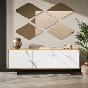 Aurea dressoir met 3 deuren – constructie van natuurlijk eikenhout, antracietgrijs, glazen deur met calcatta bedrukt Aurea dressoir met 3 deuren – constructie van natuurlijk eikenhout, antracietgrijs, glazen deur met calcatta bedrukt
