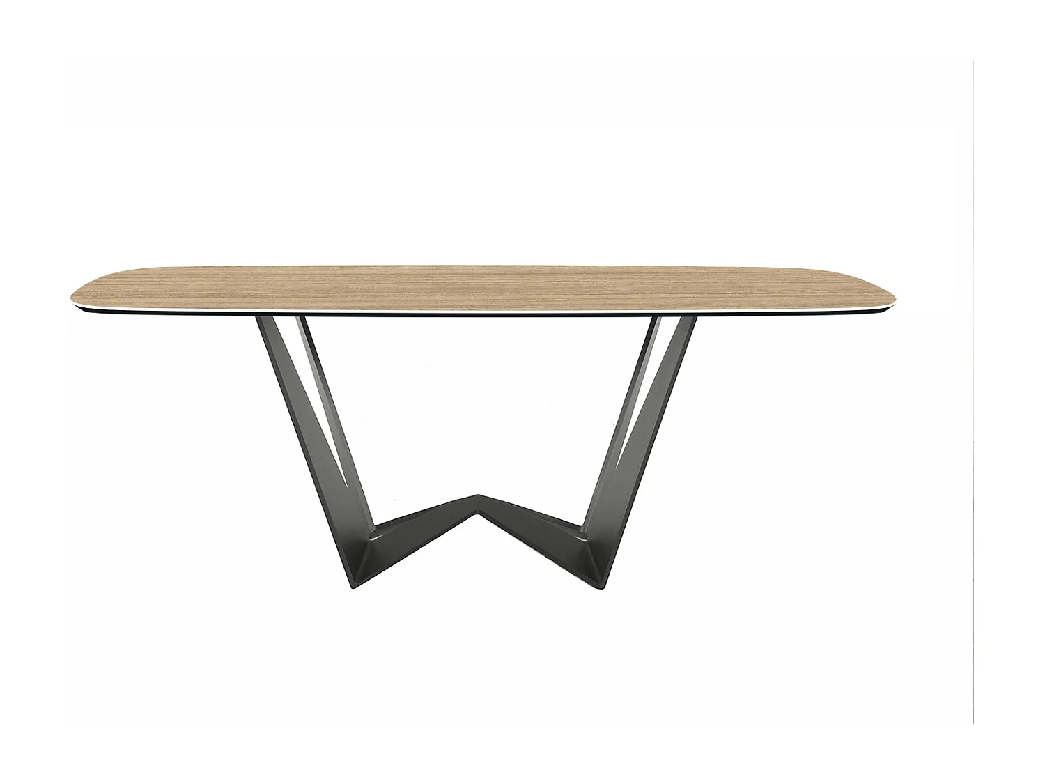 Achterste mini vaste travertine tafel - antracietgrijs, vat schuin rand, walnoot travertijn steengoed