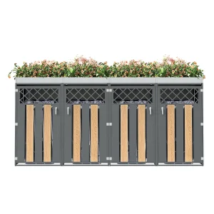 Afvalbakbehuizing met ventilatieopeningen – 2 x 132 x 80 x 124,5 cm – met 2 deuren – metaal – grijs Afvalbakbehuizing met ventilatieopeningen – 2 x 132 x 80 x 124,5 cm – met 2 deuren – metaal – grijs