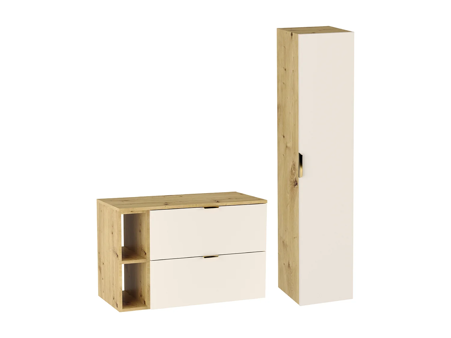 Badkamerset 100 cm Kasjmier / Eiken Noten Kast met blad en rek + staander Orio