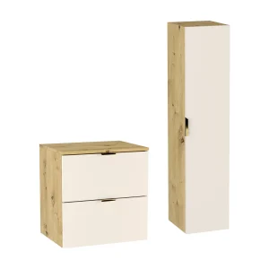 Badkamerset 60 cm Kasjmier / Eiken Noten Kast met blad + Kolom Orio Badkamerset 60 cm Kasjmier / Eiken Noten Kast met blad + Kolom Orio