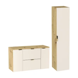 Badkamerset 120 cm Kasjmier / Eiken Noten Kast met blad + Kolom Orio Badkamerset 120 cm Kasjmier / Eiken Noten Kast met blad + Kolom Orio