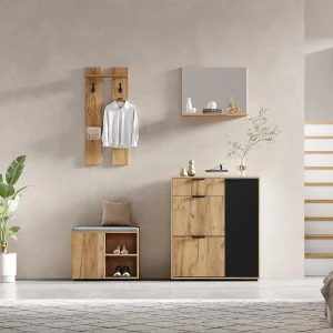 4-delige halmeubelset – Hout en zwart 4-delige halmeubelset – Hout en zwart