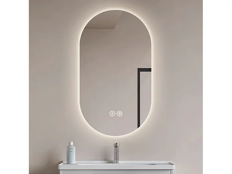 Badkamerspiegel met touchscreen en LED-verlichting, anti-condensfunctie, 60x90 cm - Zilverkleurig glas