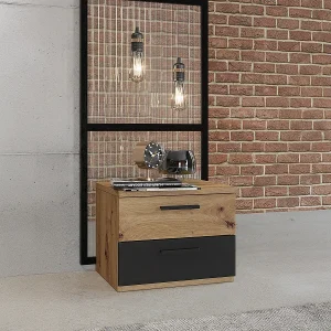 Alec hout en zwart nachtkastje met 2 laden