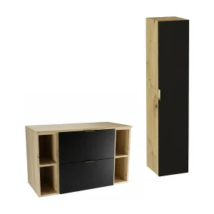Badkamerset 100 cm Kast met werkblad Rekken Kolom Eiken Artisan / Zwart Orio Badkamerset 100 cm Kast met werkblad Rekken Kolom Eiken Artisan / Zwart Orio