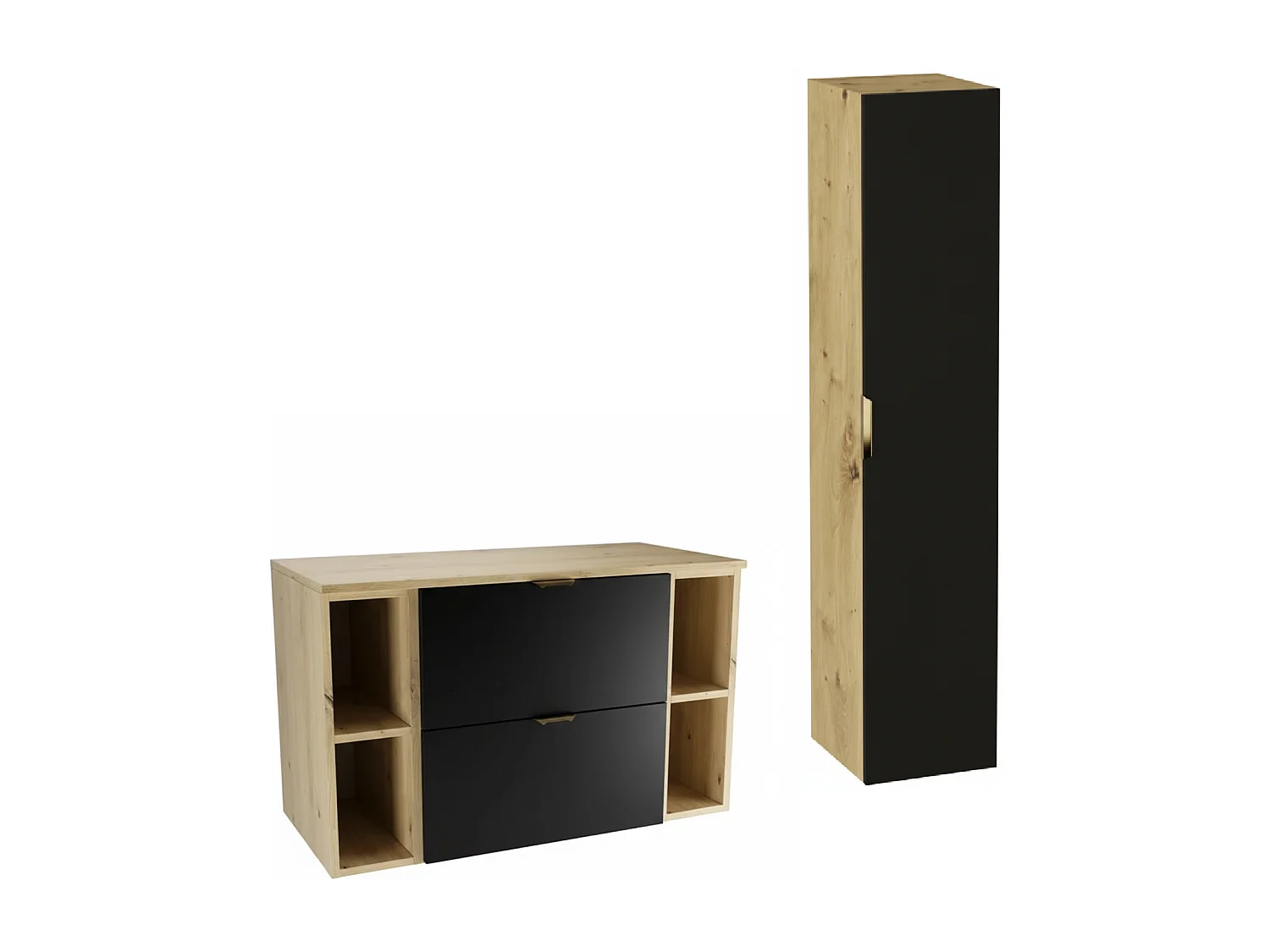 Badkamerset 100 cm Kast met werkblad Rekken Kolom Eiken Artisan / Zwart Orio