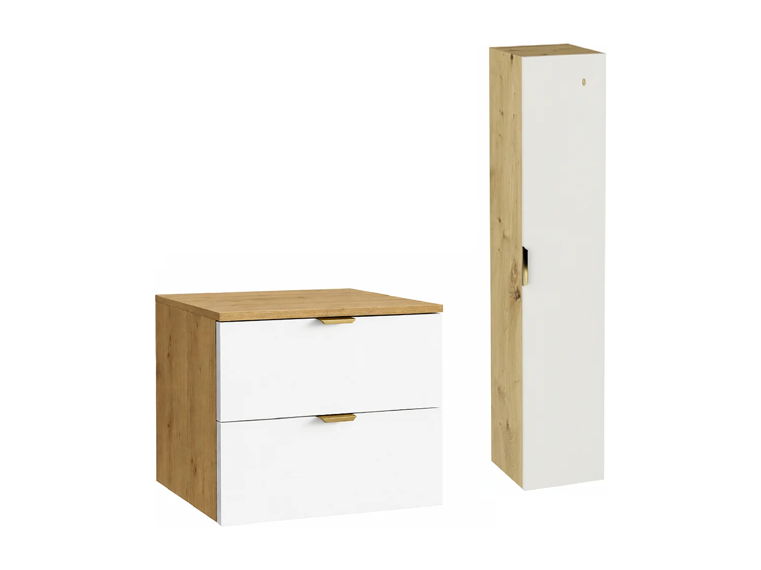 Badkamerset 80 cm Kast met blad Kolom Eiken Artisan / Wit Orio