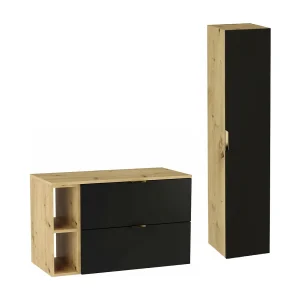 Badkamerset 100 cm Kast met werkblad Rek Punt Eiken Artisan / Zwart Orio Badkamerset 100 cm Kast met werkblad Rek Punt Eiken Artisan / Zwart Orio