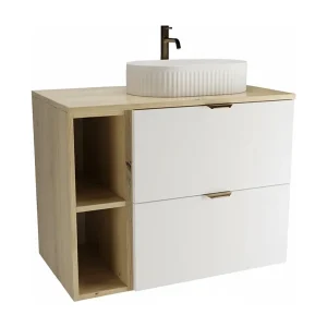 Badkamerset 80 cm Kast met blad, plank en wastafel Eiken Artisan / Wit Orio Badkamerset 80 cm Kast met blad, plank en wastafel Eiken Artisan / Wit Orio
