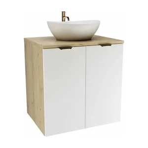 Badkamerset 60 cm Kast met blad en wastafel 2 deuren Eiken Artisan / Wit Orio Badkamerset 60 cm Kast met blad en wastafel 2 deuren Eiken Artisan / Wit Orio