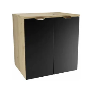 Badkamerset 60 cm Kast met blad en wastafel 2 deuren Eiken Artisan / Zwart Orio Badkamerset 60 cm Kast met blad en wastafel 2 deuren Eiken Artisan / Zwart Orio