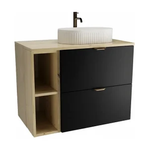Badkamerset 80 cm Kast met blad, plank en wastafel Eiken Artisan / Zwart Orio Badkamerset 80 cm Kast met blad, plank en wastafel Eiken Artisan / Zwart Orio