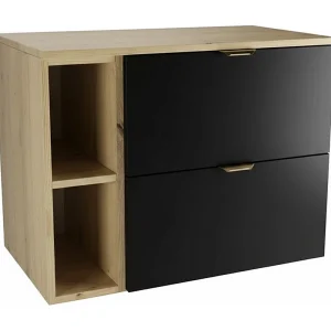 Badkamerset 80 cm Kast met blad en rek Eiken Artisan / Zwart Orio Badkamerset 80 cm Kast met blad en rek Eiken Artisan / Zwart Orio