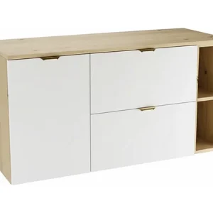 Badkamerset 120 cm Kast met werkblad Kast met mand Rek Eiken Artisan / Wit Orio Badkamerset 120 cm Kast met werkblad Kast met mand Rek Eiken Artisan / Wit Orio