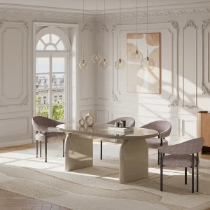 Set van 6 stoelen in getextureerde stof en zwart metaal – Taupe – ALORINA Set van 6 stoelen in getextureerde stof en zwart metaal – Taupe – ALORINA