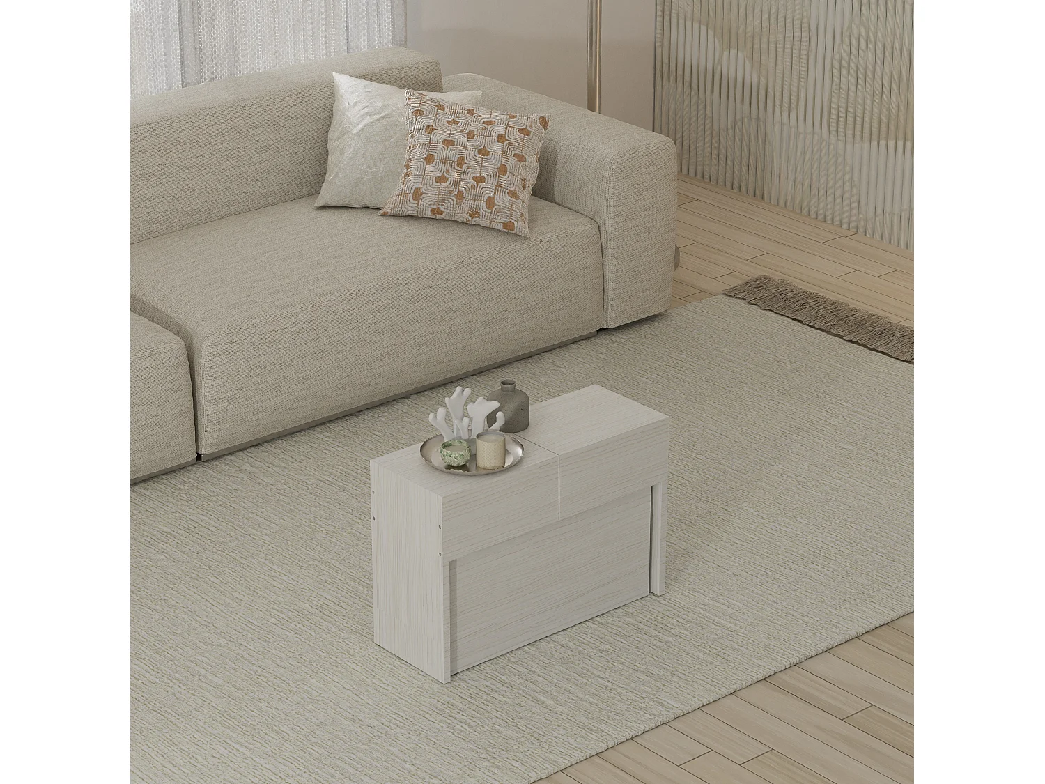 Bank/zitplaats uitschuifbaar tot 3 meter met geïntegreerd verlengvak 65 x 25 x 45 cm