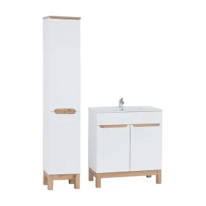 Badkamerset ERMANO: onderkast 80cm + inbouwwastafel + sifon + kolomkast met wasmand Badkamerset ERMANO: onderkast 80cm + inbouwwastafel + sifon + kolomkast met wasmand